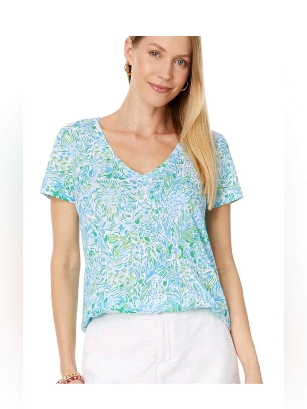 Lilly Pulitzer Etta V-Neck Floral Print Dandy Lions Tee Size Small NWT